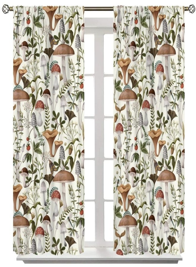 YCness Mushroom Curtains, Colorful Cartoon Abstract Botanical Plants Print Window Treatments for Living Room, Mushroom Seamless Home Decor White Curtain 2 Panel,42x45 Inch - Image 3